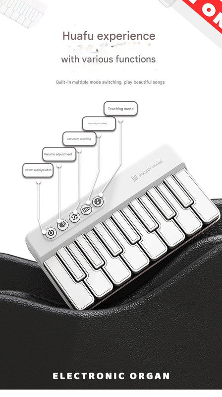Mini Pocket Piano Electronic Keyboard - 17 Keys, Multiple Modes, LED Lights, Portable Musical Toy(black)