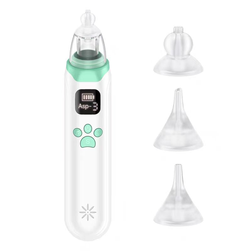 White and Green Rechargeable Electric Baby Nasal Aspirator - Gentle Nose Cleaner with 3 Suction Levels, Soothing Music & Light
