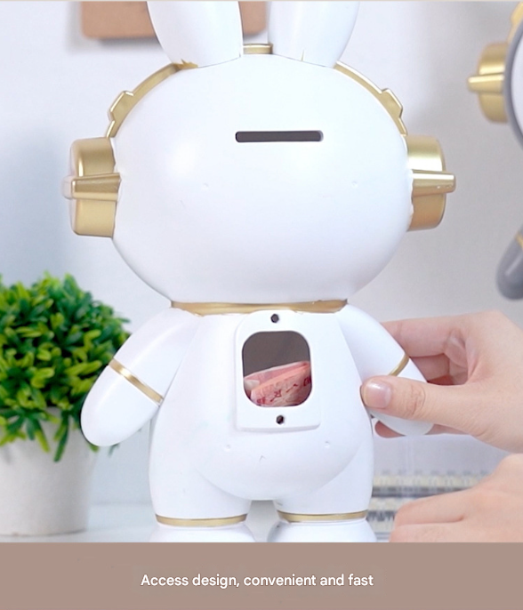 Grey Cute Astronaut Rabbit Piggy Bank | Shatterproof Kids Money Box & Room Decor Figurine