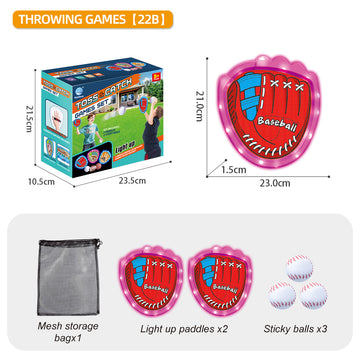 LED Light Up Toss and Catch Game Set - 2 Glowing Pink Paddles & 3 Sticky Softballs - Fun Outdoor Beach & Camping Toy for Kids & Adults - Includes Mesh Storage Bag