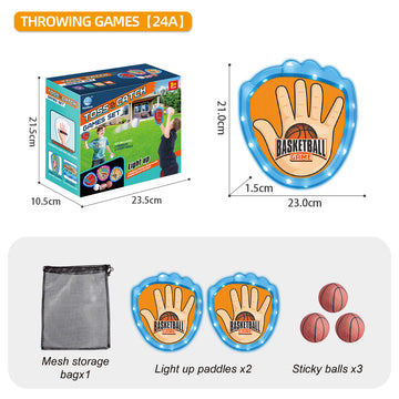 LED Light Up Toss and Catch Game Set - 2 Glowing Blue Paddles & 3 Sticky Basketball - Fun Outdoor Beach & Camping Toy for Kids & Adults - Includes Mesh Storage Bag