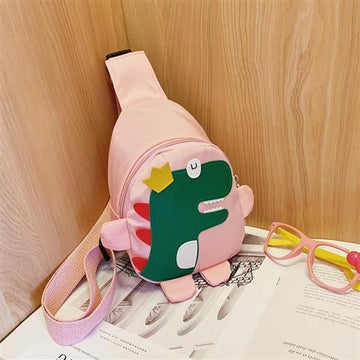 Pink Kids Cartoon Dinosaur Chest Bag Cute Lightweight Nylon Crossbody Shoulder Pack for Toddlers Outings and Travel New Arrival Gift