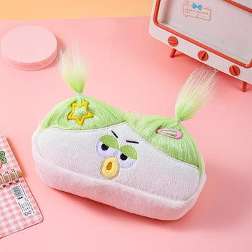White Funny Plush Big Eye Monster Pencil Case with DIY Messy Hair Large Capacity Stationery Pouch for Australian Students and School Gift