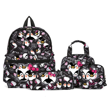 Black 4-Piece Large Capacity School Backpack Set for Primary Students Years 3-6 Durable Nylon Lightweight Rucksack with Handbag for Daily Australian School Life
