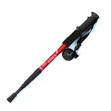 2 Pack Red Outdoor Aluminum Alloy Telescopic Trekking Pole (55 to 110CM) - Lightweight 4-Section Straight Handle Walking Stick with Alloy Tip Cover & Mud Basket