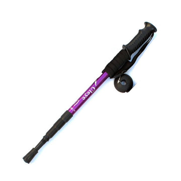 2 Pack Purple Outdoor Aluminum Alloy Telescopic Trekking Pole (55 to 110CM) - Lightweight 4-Section Straight Handle Walking Stick with Alloy Tip Cover & Mud Basket