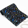 Starry Sky roll-up pencil case with 24 slots, canvas material, tie closure, portable for drawing and art supplies, by Everything Baby