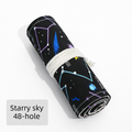 Starry Sky roll-up pencil case by Everything Baby with 48 slots, canvas design, large capacity for art supplies, tied closure.