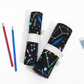 Starry Sky roll-up pencil case by Everything Baby with 48 slots, canvas design, tie closure, ideal for art supplies and drawing tools.