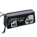 Everything Baby large capacity double-zip pencil case in black and gray with front pocket, wrist strap, and 3D patch, ideal for kids.