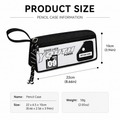 Large capacity black and white double-zip pencil case by Everything Baby with front pocket, wrist strap, and 3D patch for kids' stationery.