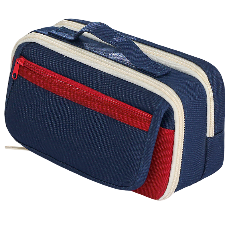 Red large capacity multi-layer pencil case with handle, magnetic front pocket, and multiple compartments for kids' stationery storage.