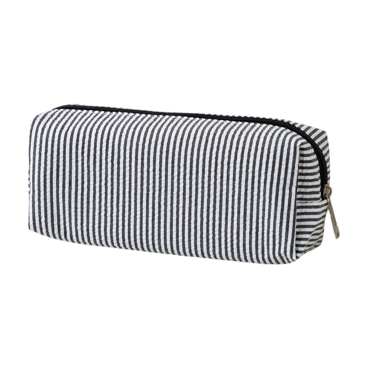 Large striped black and white fabric pencil case from Everything Baby, with smooth zipper, for pens, pencils, and stationery storage.