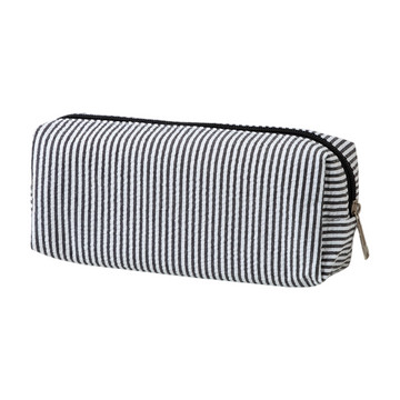 Large striped black and white fabric pencil case from Everything Baby, with smooth zipper, for pens, pencils, and stationery storage.