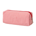 Large red and white striped pencil case by Everything Baby, fabric storage pouch with smooth zipper for pens and pencils.