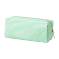 Large green and white striped pencil case from Everything Baby, fabric stationery pouch with smooth zipper for pens and pencils.