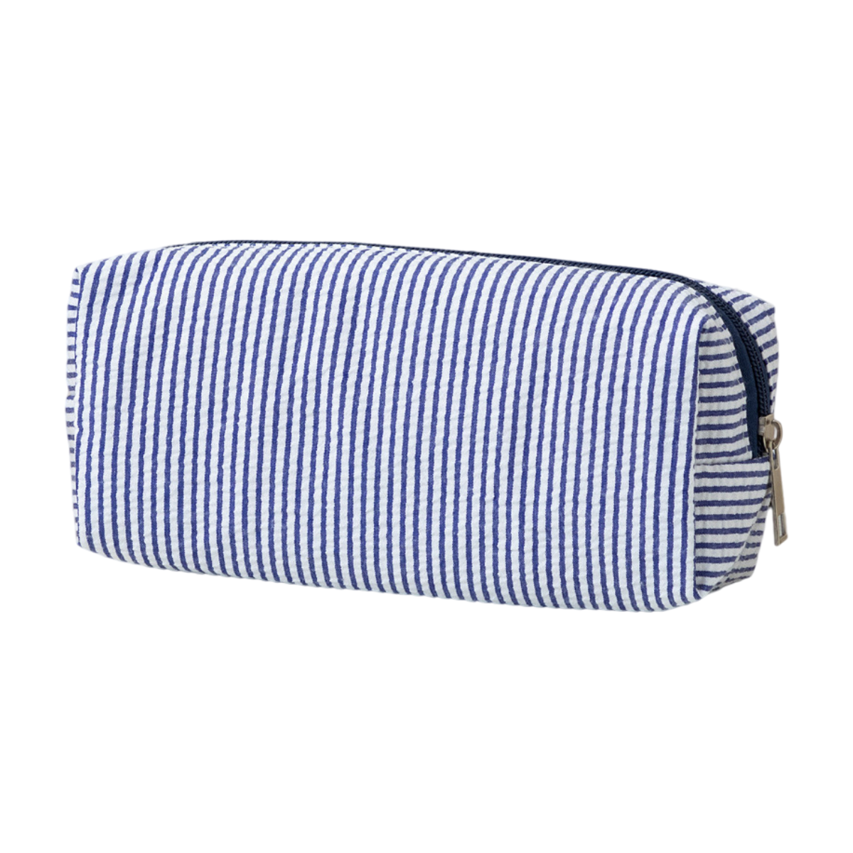 Large navy and white striped pencil case by Everything Baby, fabric stationery pouch with smooth zipper for pens and pencils.