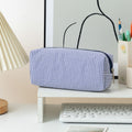 Large navy and white striped pencil case by Everything Baby, fabric stationery pouch with smooth zipper for pens and pencils.