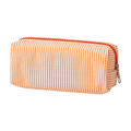 Large striped orange and white fabric pencil case by Everything Baby, with smooth zipper for pens, pencils, and desk organization.