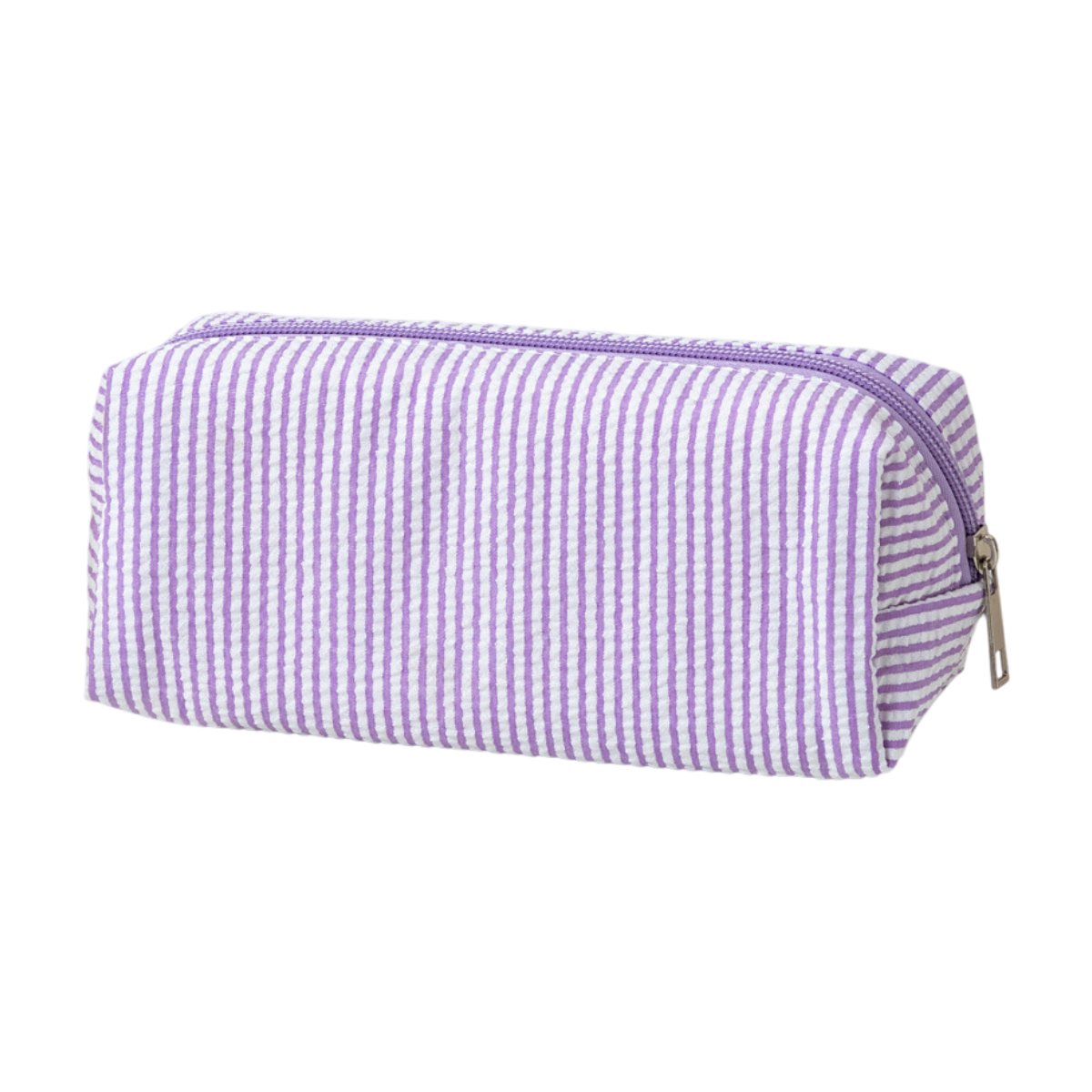 Large purple and white striped pencil case by Everything Baby with smooth zipper, ideal for pens, pencils, and stationery storage.