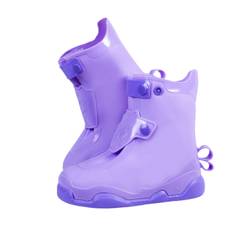 Purple Waterproof Rain Shoe Covers (2XL)- High Top Reusable Overshoes with Adjustable Snap Straps, Thick Anti-Slip Sole and Foldable Design for Rainy Day Outdoor Use