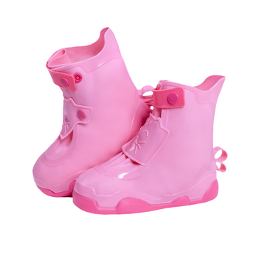 Pink Waterproof Rain Shoe Covers (2XL)- High Top Reusable Overshoes with Adjustable Snap Straps, Thick Anti-Slip Sole and Foldable Design for Rainy Day Outdoor Use