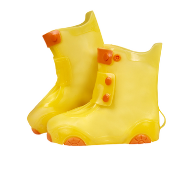Yellow Waterproof Pull-On Rain Overshoes (L)- Wide Entry Shoe Protectors with Multi-Snap Adjustment, Deep Grip Tread and Reinforced Sole for Wet Weather and Outdoor Activities
