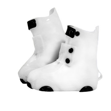 White Waterproof Pull-On Rain Overshoes (XL)- Wide Entry Shoe Protectors with Multi-Snap Adjustment, Deep Grip Tread and Reinforced Sole for Wet Weather and Outdoor Activities
