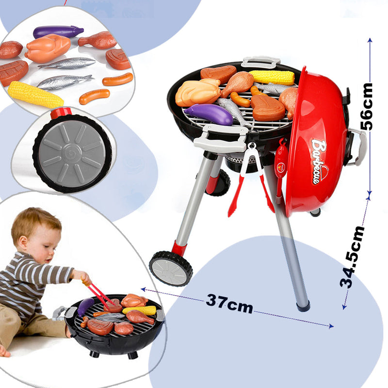 Kids BBQ Pretend Play Cooking Set Sausages Utensils Barbecue Grill Toy Cooker