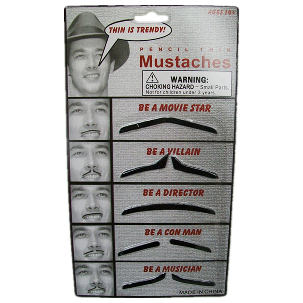 5 Assorted pencil thin mustache on card