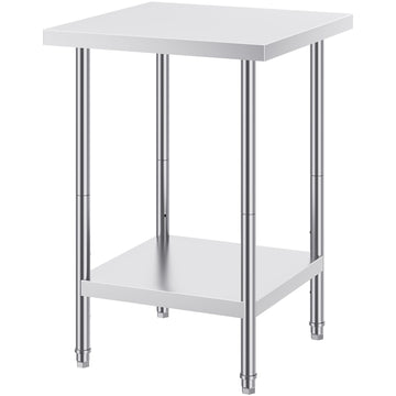 Stainless Steel Prep Table, 24 x 24 x 34 Inch, Heavy Duty Metal Worktable with 3 Adjustable Height Levels, Commercial Workstation for Kitchen Garage Restaurant Backyard