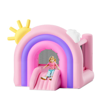 VEVOR Inflatable Bounce House, Indoor Outdoor Playhouse Trampoline, Kid Jumping Bouncer with Blower, Slide, Storage Bag, Family Backyard Bouncy Castle, for Girls Boys Ages 3_8 Years, 2.8x2.3x2.3m