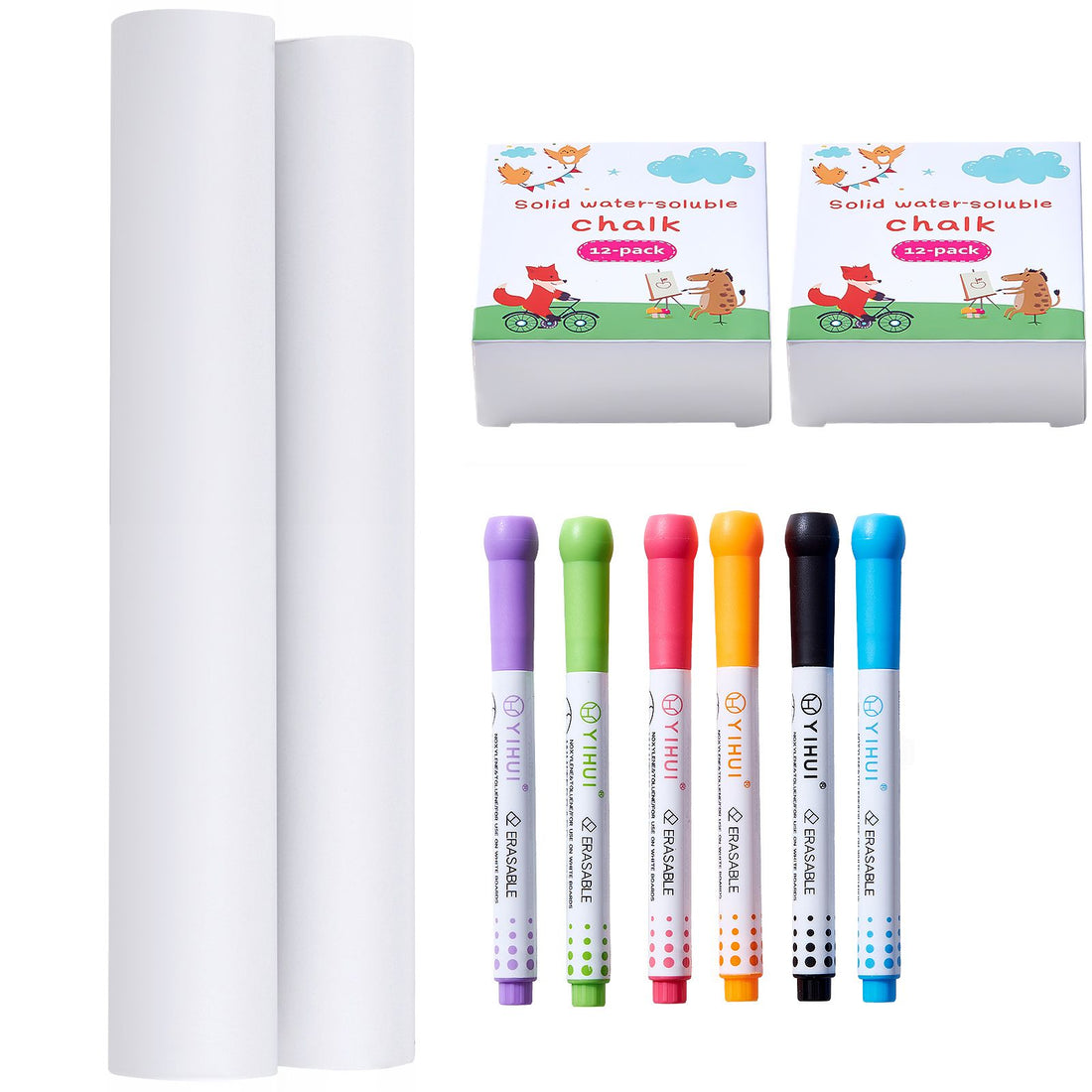 32-piece kids' art easel accessory set with chalks, markers, and paper rolls for toddler painting and drawing activities.