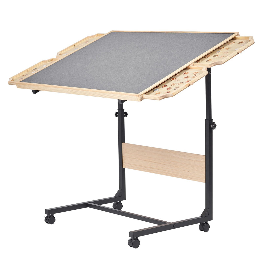 Everything Baby 1500-piece puzzle table with legs, drawers, cover, wheels, adjustable height, and tilting angle for kids and adults.