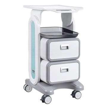 3 Tiers Lab Carts, Lab Utility Cart with 2 Drawers & 1 Top Tray, Mobile Medical Cart with ABS Material, Lab Rolling Cart with 4 Silent Wheels for Lab, Clinic, Hospital, Salon, White
