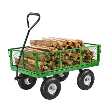900 Lbs Steel Garden Cart on Wheels, Heavy Duty Pullable Garden Wagon Yard Cart, Outdoor Metal Utility Wagon with 10" Tires and Mesh Removable Sides(Convert to Flatbed), and 180°Rotating Handle