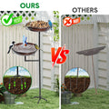 Metal bird bath and feeder with double 12-inch bowls on a freestanding stand, ideal for outdoor garden birdwatching.