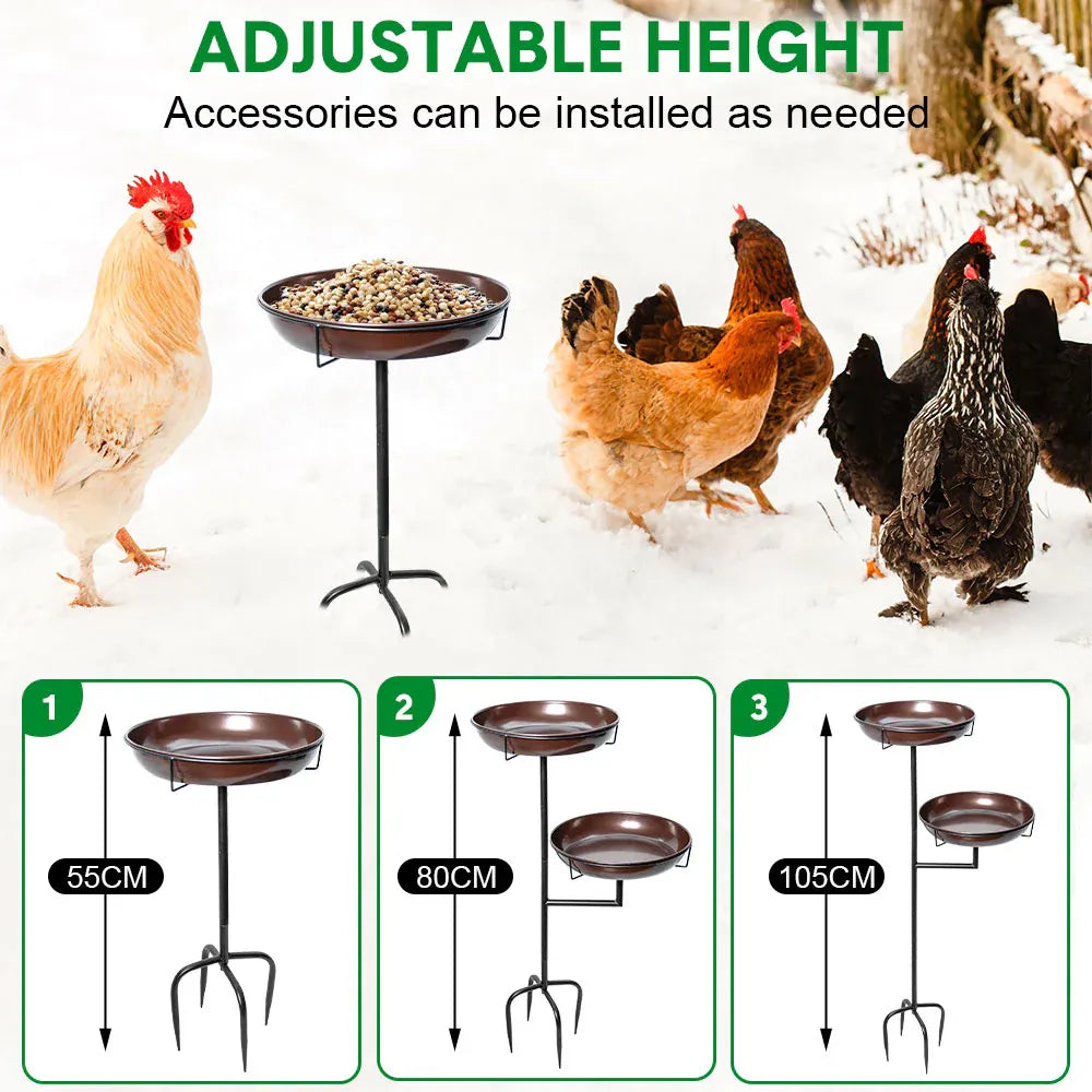 Metal bird bath and feeder with double 12-inch bowls, freestanding stand with stakes, suitable for garden outdoor decor.
