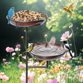 Metal bird bath and feeder with double 12-inch bowls, freestanding stand with stakes, suitable for garden outdoor decor