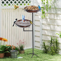 Double 12-inch metal bird bath and feeder with stakes, freestanding garden outdoor decor, large capacity for birds.