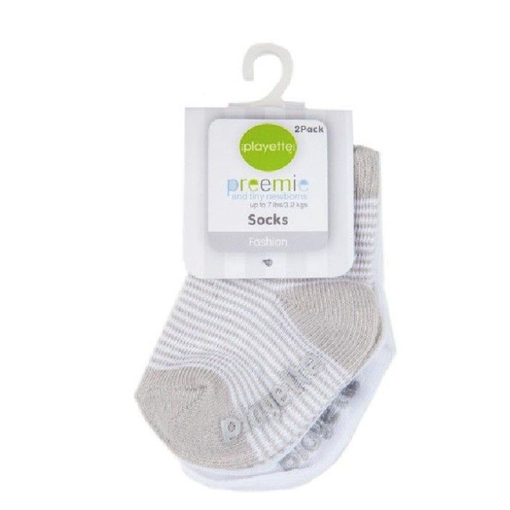 2 Pack Preemie Fashion Socks - Grey Stripe/White