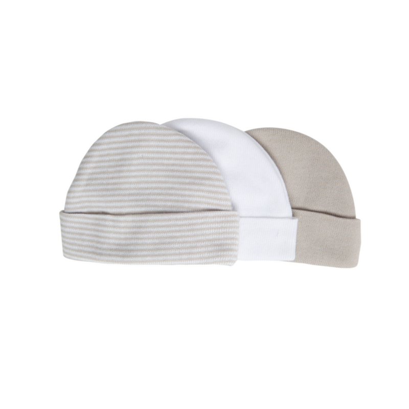 3 Pack Preemie Caps - Grey/White