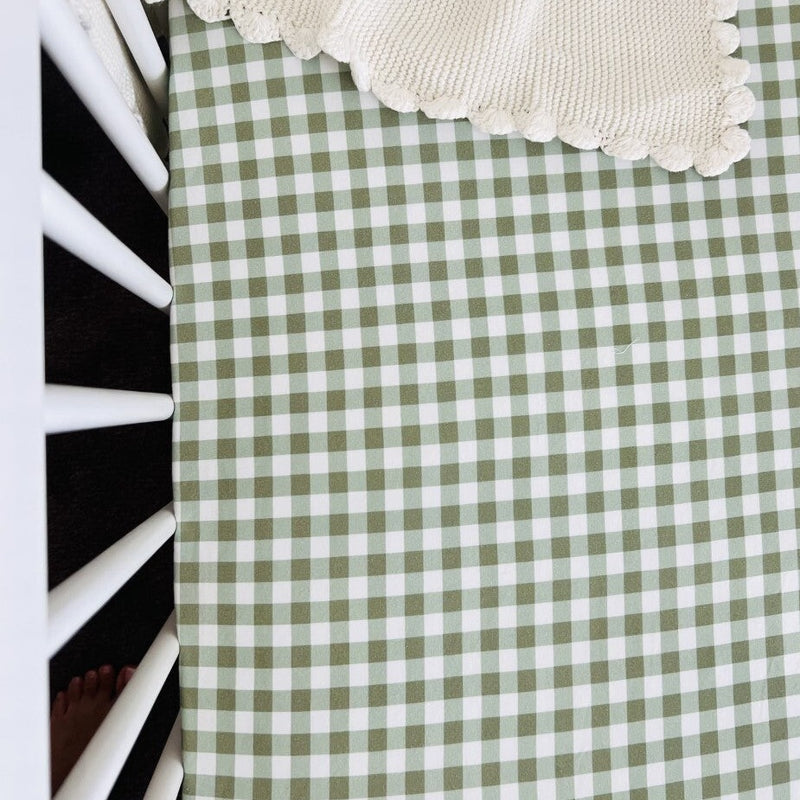 Mini & Me Cot Fitted Sheet - Forest Gingham