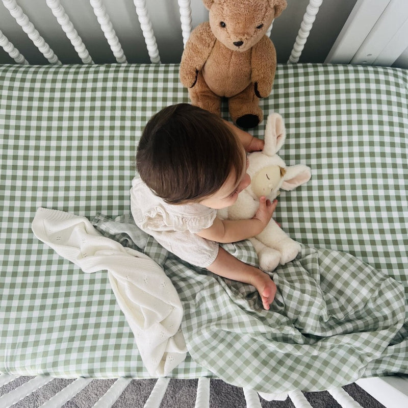 Mini & Me Cot Fitted Sheet - Forest Gingham