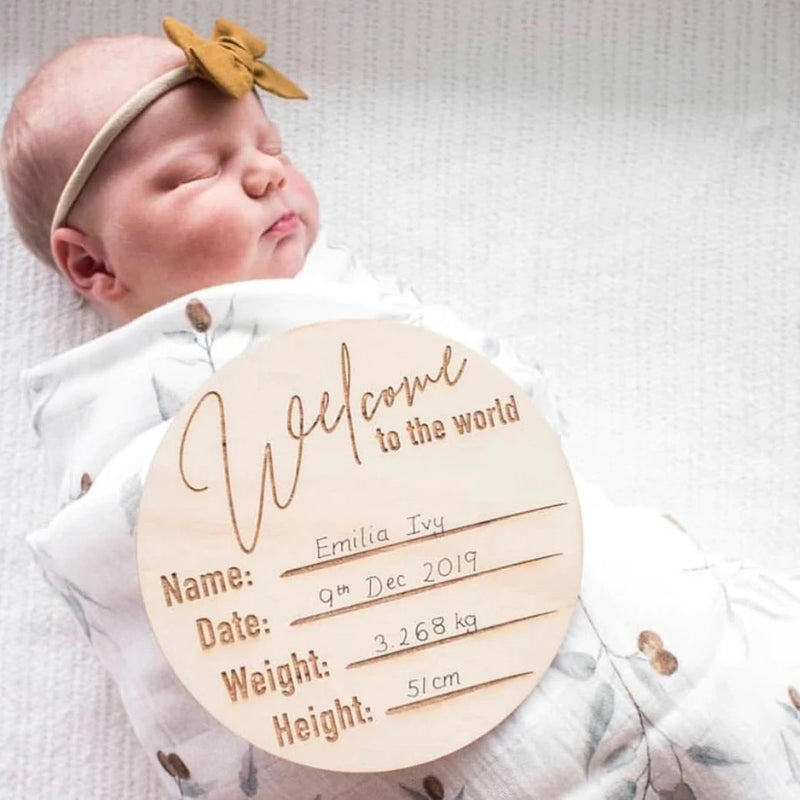 Hello Fern Wooden "Welcome To The World" Classic Birth Announcement Disc