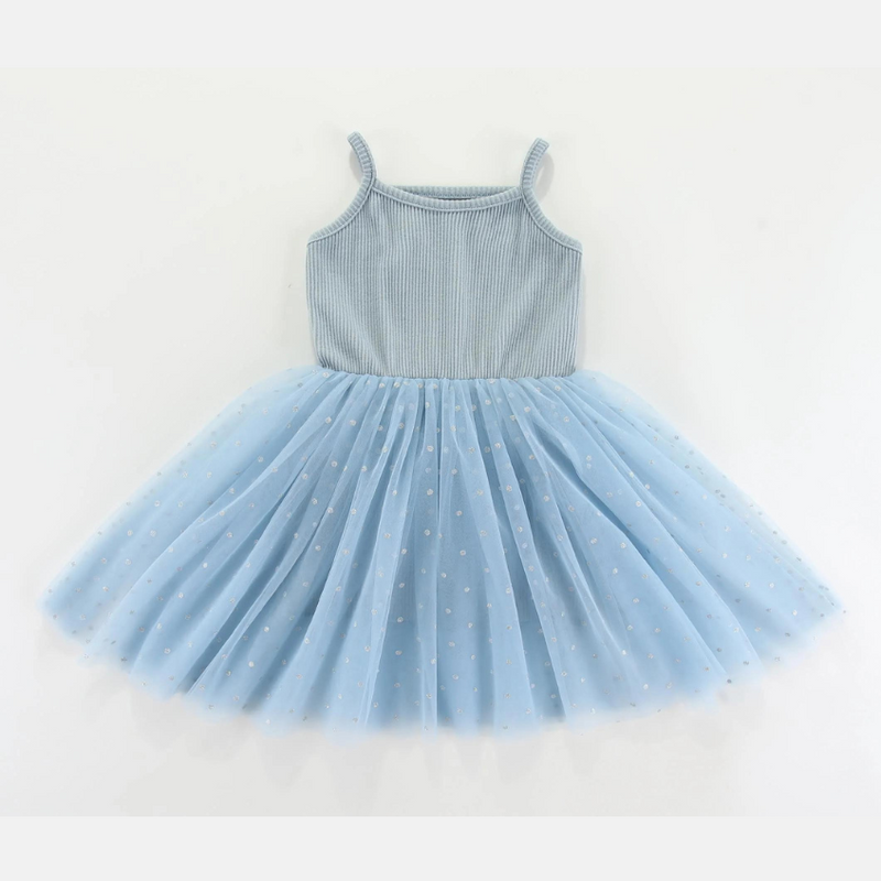 Valentina Party Tutu Dress - Blue Silver Dots